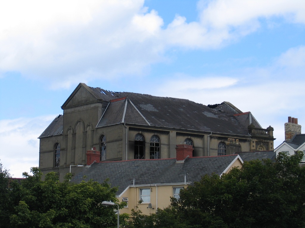 The fire damaged building