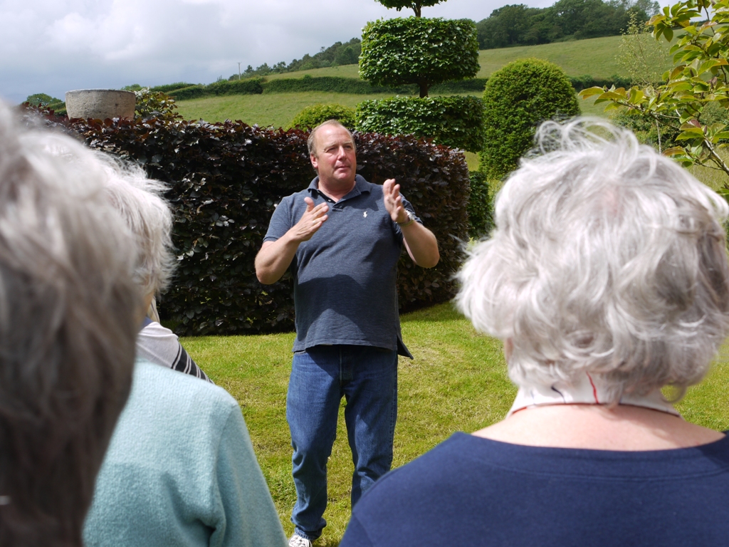 Arn Maynard expounds his vision for the copper beech labyrinth