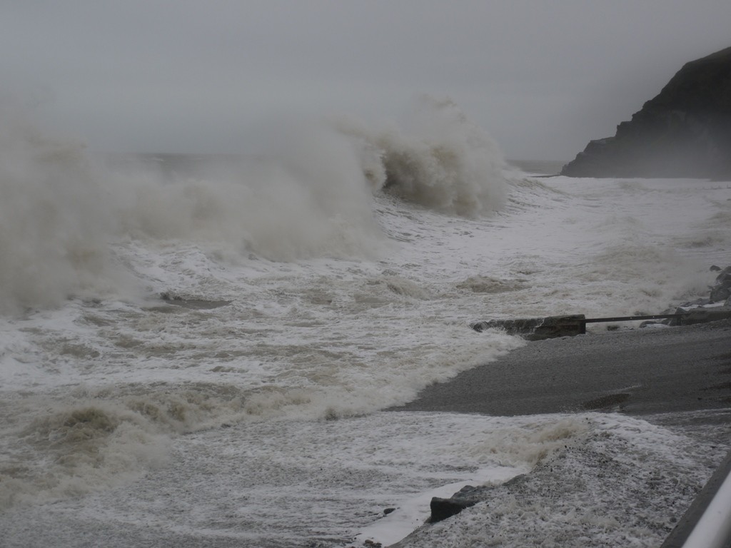 Huge waves break on the bath rocks