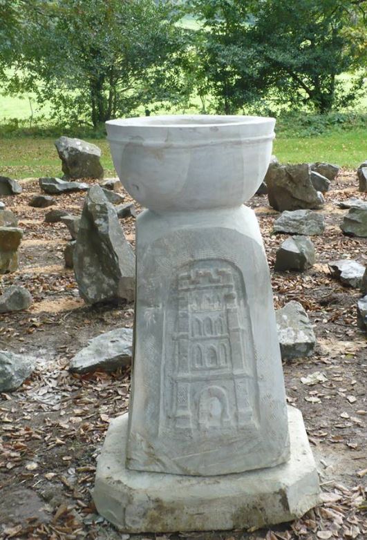 sculpture in the labyrinth representing the Nanteos cup