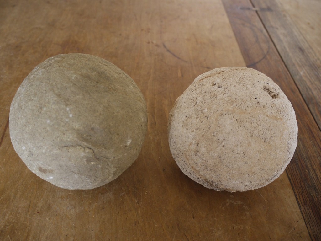 Two stone cannon balls excavated in 1977 at Aberytwyth Castle