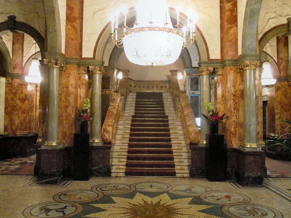 The Mosaic by Jesse Rust at the foot of the marble staircase in the Hotel Russell